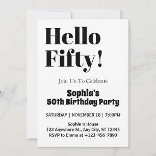 Invitation Typographie Gras Anniversaire 50 Ans Noir Et Blanc