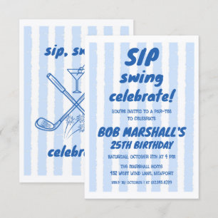 Invitation Typographie gras bleu et rayures pour les 25 ans d