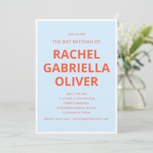 Invitation Typographie Gras Bleu Foncé Orange Bar Mitzvah (Debout devant)