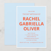 Invitation Typographie Gras Bleu Foncé Orange Bar Mitzvah (Devant / Derrière)