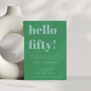 Invitation Typographie Gras Bleu Vert Moderne 50e Anniversair