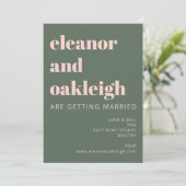 Invitation Typographie Gras Blush Pink Green Mariage moderne (Debout devant)