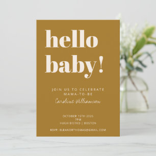 Invitation Typographie Gras Fête Bébé Moderne Moutarde Dorée