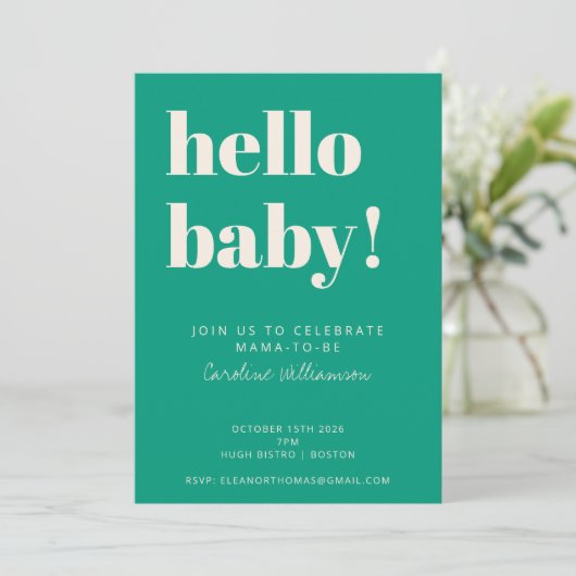 Invitation Typographie Gras Fête Bébé Moderne Vert Printemps (Debout devant)
