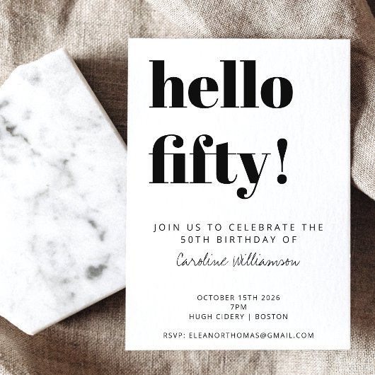 Invitation Typographie Gras Fête d'anniversaire 50 ans Modern