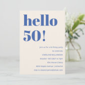 Invitation Typographie Gras Ivory Bleu Moderne 50e Anniversai (Debout devant)