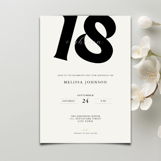 Invitation Typographie Gras Minimal 18e Anniversaire 