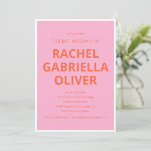 Invitation Typographie Gras Moderne Rose Orange Bat Mitzvah