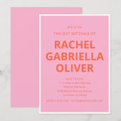 Invitation Typographie Gras Moderne Rose Orange Bat Mitzvah (Devant / Derrière)