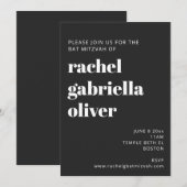 Invitation Typographie Gras Noir Bat mitzvah moderne (Devant / Derrière)