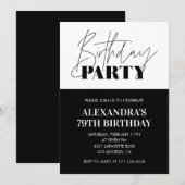 Invitation Typographie gras noir et blanc 79e anniversaire (Devant / Derrière)