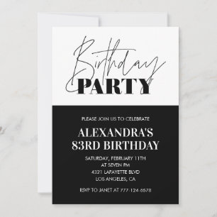 Invitation Typographie gras noir et blanc 83e anniversaire
