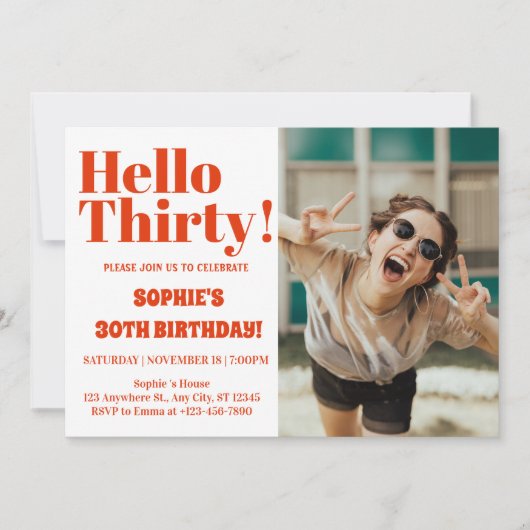 Invitation Typographie Gras Orange Moderne 30e Anniversaire (Devant)