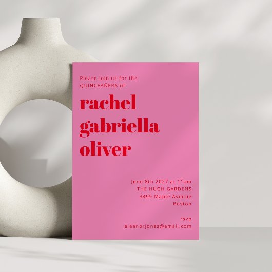 Invitation Typographie Gras Rose et Rouge Moderne QUINCEAÑERA