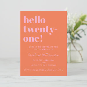 Invitation Typographie Gras Rose Orange Anniversaire 21 Ans M
