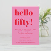 Invitation Typographie Gras Rose Rouge Moderne 50e Anniversai (Debout devant)