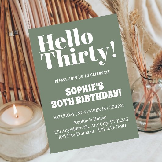 Invitation Typographie Gras Vert Sauge 30e Anniversaire