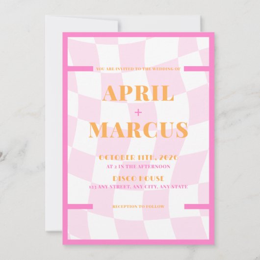 Invitation Typographie gras Vibrant rose orange Monogramme (Dos)