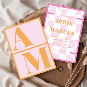 Invitation Typographie gras Vibrant rose orange Monogramme