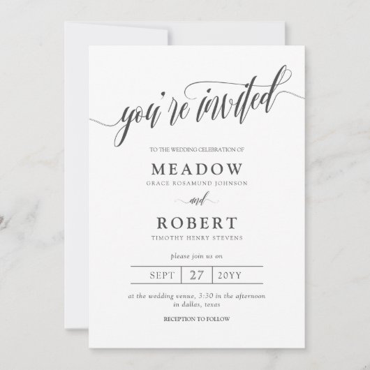 Invitation Typographie gris crayon Informel 2 en 1 Mariage (Devant)