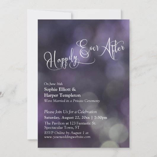 Invitation Typographie "Happily Ever After" avec éclairage Bo (Devant)