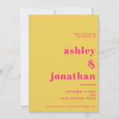 Invitation Typographie jaune rose gras Mariage moderne (Devant)