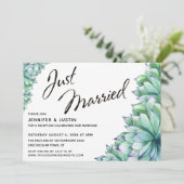 Invitation Typographie « Juste Mariés » avec succulentes aqua (Debout devant)