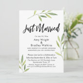Invitation Typographie « Juste Mariés » Feuillage aquarelle v (Debout devant)