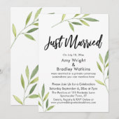 Invitation Typographie « Juste Mariés » Feuillage aquarelle v (Devant / Derrière)