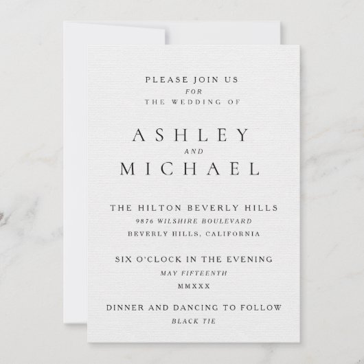 Invitation TYPOGRAPHIE LUXE ÉLÉGANTE Mariage noir et blanc (Devant)