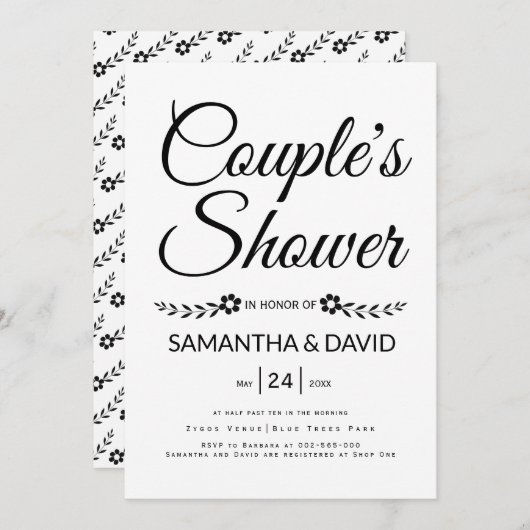 Invitation Typographie manuscrite couple mariage de douche (Devant / Derrière)