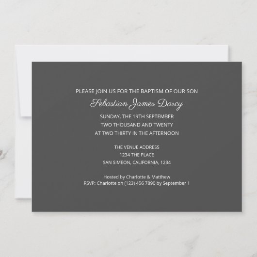 Invitation Typographie manuscrite de script baptême (Dos)