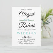Invitation Typographie manuscrite fleurs d'aqua mariage simpl (Debout devant)