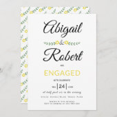 Invitation Typographie manuscrite fleurs jaunes fiançailles (Devant / Derrière)