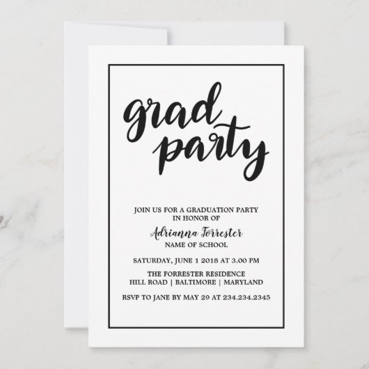 Invitation Typographie manuscrite Gras Simple (Devant)
