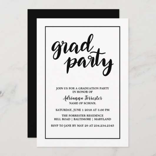 Invitation Typographie manuscrite Gras Simple (Devant / Derrière)