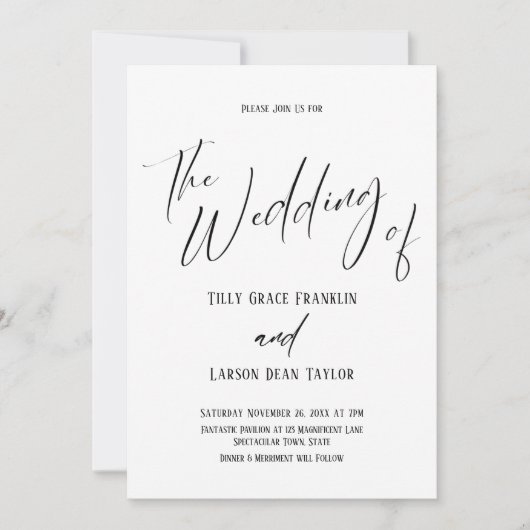 Invitation Typographie Manuscrite Simple Le Mariage De (Devant)