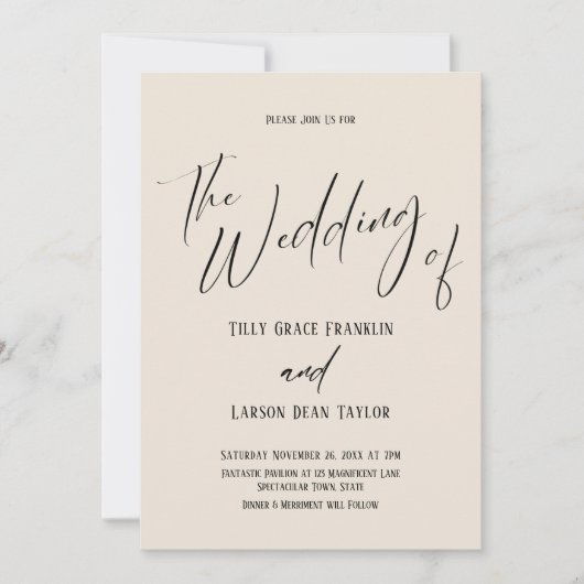 Invitation Typographie Manuscrite Simple Le Mariage de Crème (Devant)