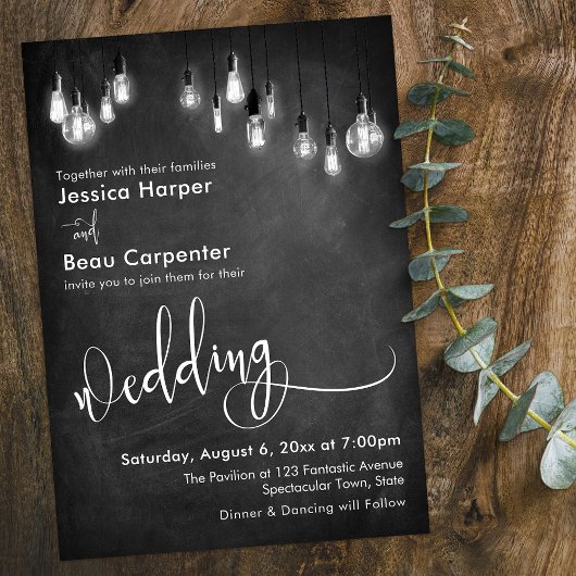 Invitation Typographie mariage, Edison Lights sur tableau de 