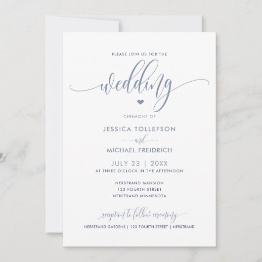 Invitation Typographie Mariage moderne amusante Dusty Blue (Devant)