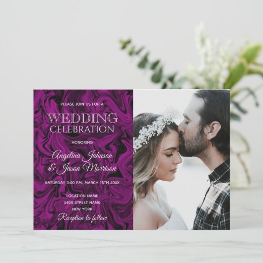 Invitation Typographie Mariage violet (Debout devant)