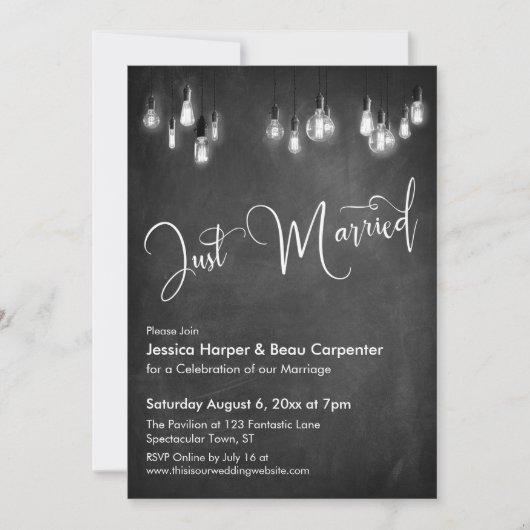 Invitation Typographie Mariée Edison Lights Chalkboard (Devant)