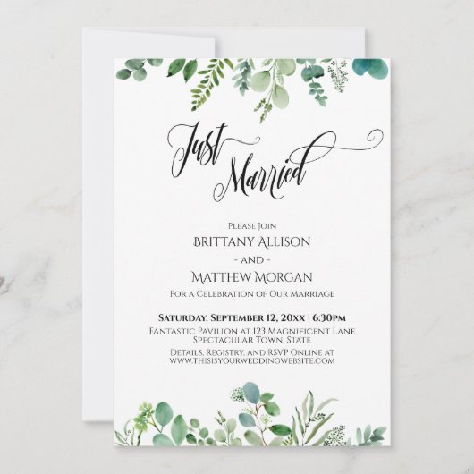 Invitation Typographie Mariée Eucalyptus Vert (Devant)