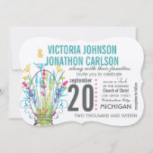 Invitation Typographie Mason Jar Coral Jaune Bleu Vert (Devant)