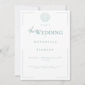 Invitation Typographie minimale Aqua & White Shell Mariage (Devant)