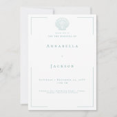 Invitation Typographie minimale Aqua White Shell Photo Mariag (Devant)