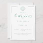 Invitation Typographie minimale Aqua White Shell Photo Mariag (Devant)