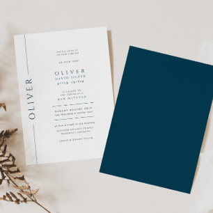 Invitation Typographie minimale bleu et blanc pour Bar Mitzva