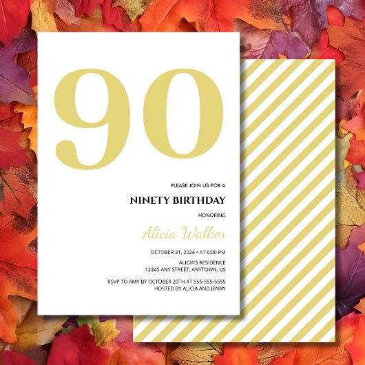 Invitation Typographie minimale de l'or blanc Anniversaire