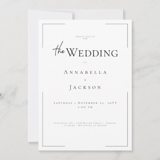Invitation Typographie minimale Mariage noir et blanc (Devant)